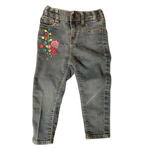 Original Osh Kosh Sweet Skinny Floral Embroidered Girl's Adjustable Jeans Pants 2T