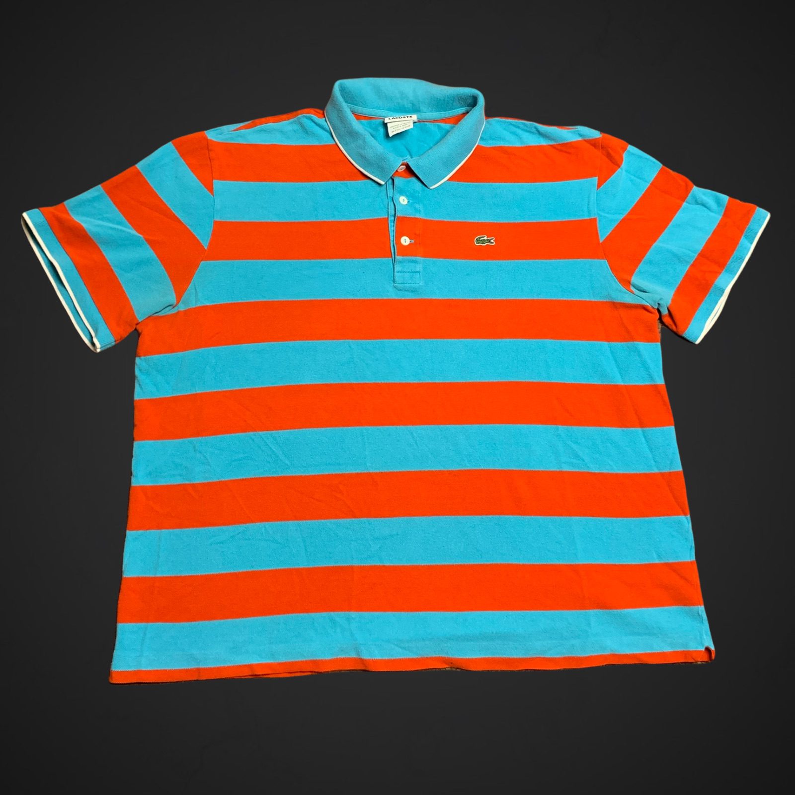 Vintage Lacoste Blue & Orange Striped Collared Button Men’s Polo 5191L Size 8