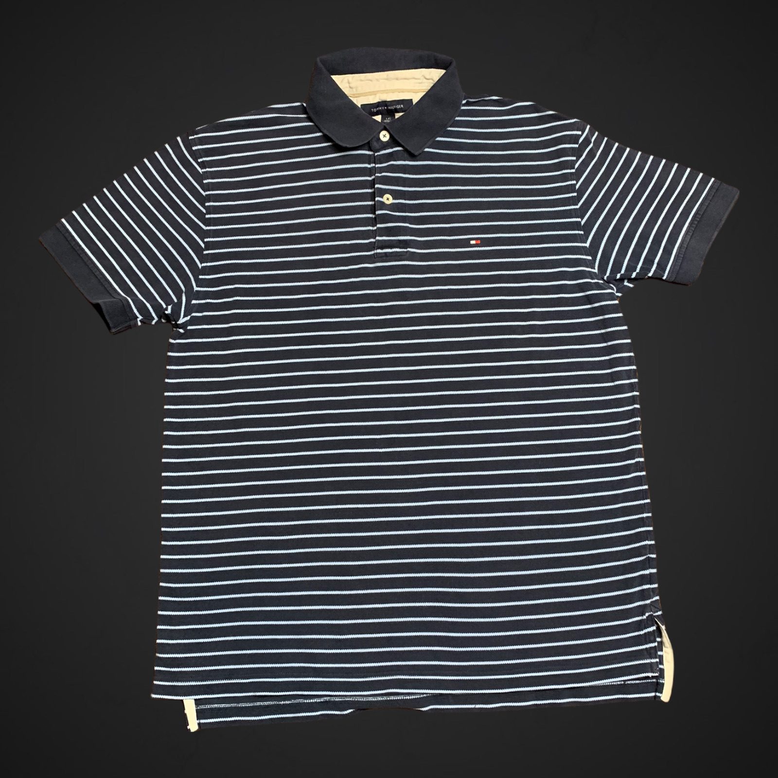 Tommy Hilfiger Blue Striped Men’s Polo T-Shirt Size L