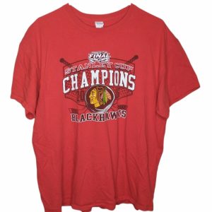 2015 Blackhawks NHL Stanley Cup Champions Men's Red T-Shirt Size XL measures 29" length, 21" width and 7" sleeve.